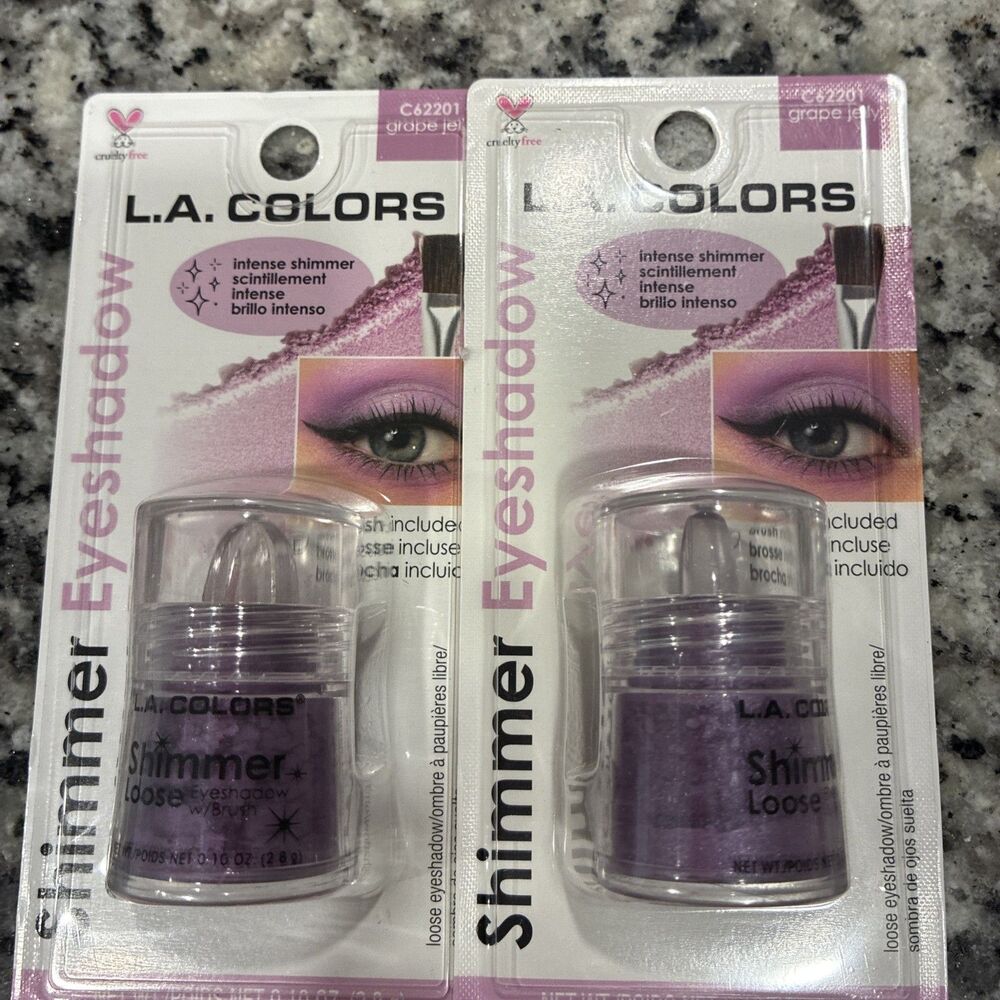 2- LA COLORS Intense Shimmer Eye Shadow Grape Jelly Lavender Purple w/Brush